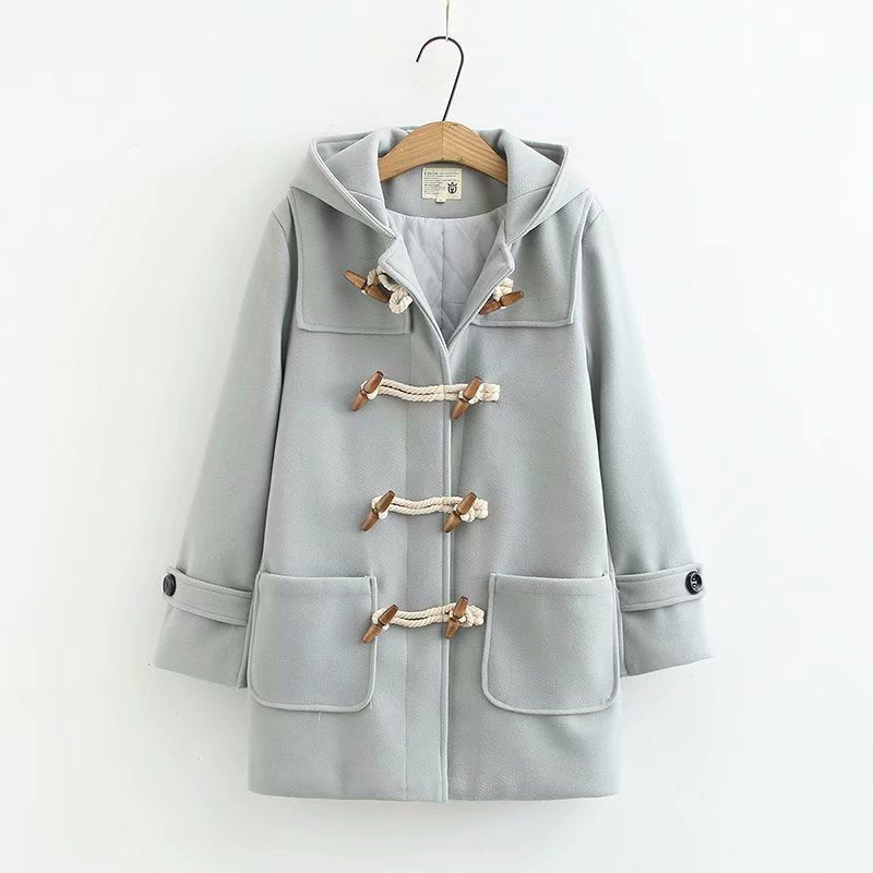 Neuer minimalistischer einfarbiger zweireihiger isolierender Kapuzenmantel für Damen