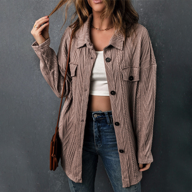 Damen Herbst Winter Hemd dreidimensionale Jacquard Langarm Freizeit Hemden