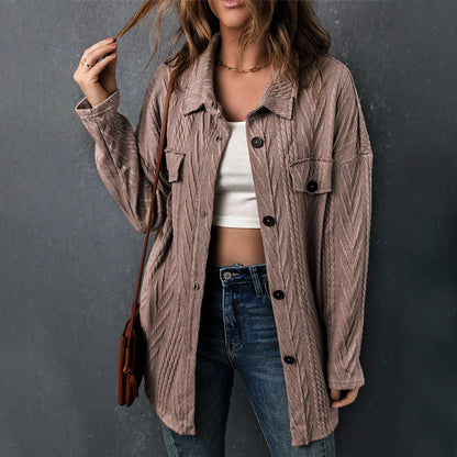 Damen Herbst Winter Hemd dreidimensionale Jacquard Langarm Freizeit Hemden