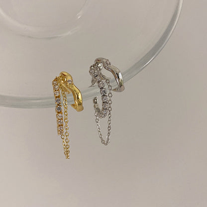 Rhinestone Chain Tassel Metal Ear Clip for Women