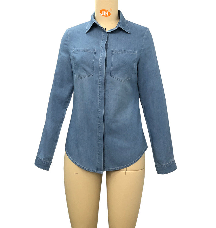 Revers Jeanshemd gewaschenes Retro Slim-Top