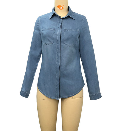 Revers Jeanshemd gewaschenes Retro Slim-Top