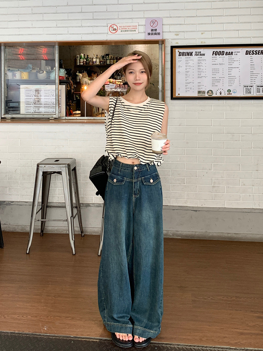 Damen Jeans mit hoher Taille und schlankem Retro Faux Pocket