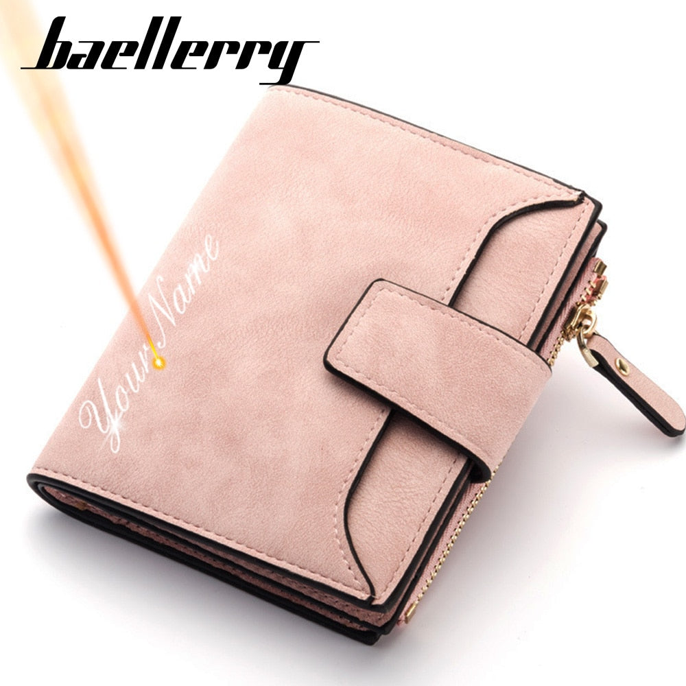 mode Frauen Brieftaschen Kostenloser Name Gravur Neue Kleine Brieftaschen Zipper PU Leder Qualität Weibliche Geldbörse Karte Halter Brieftasche