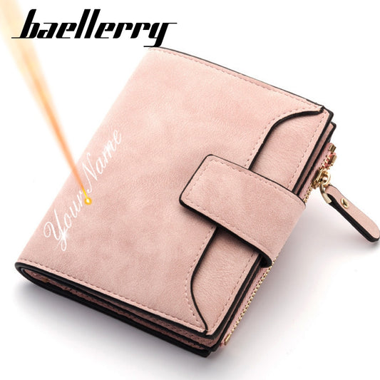 mode Frauen Brieftaschen Kostenloser Name Gravur Neue Kleine Brieftaschen Zipper PU Leder Qualität Weibliche Geldbörse Karte Halter Brieftasche