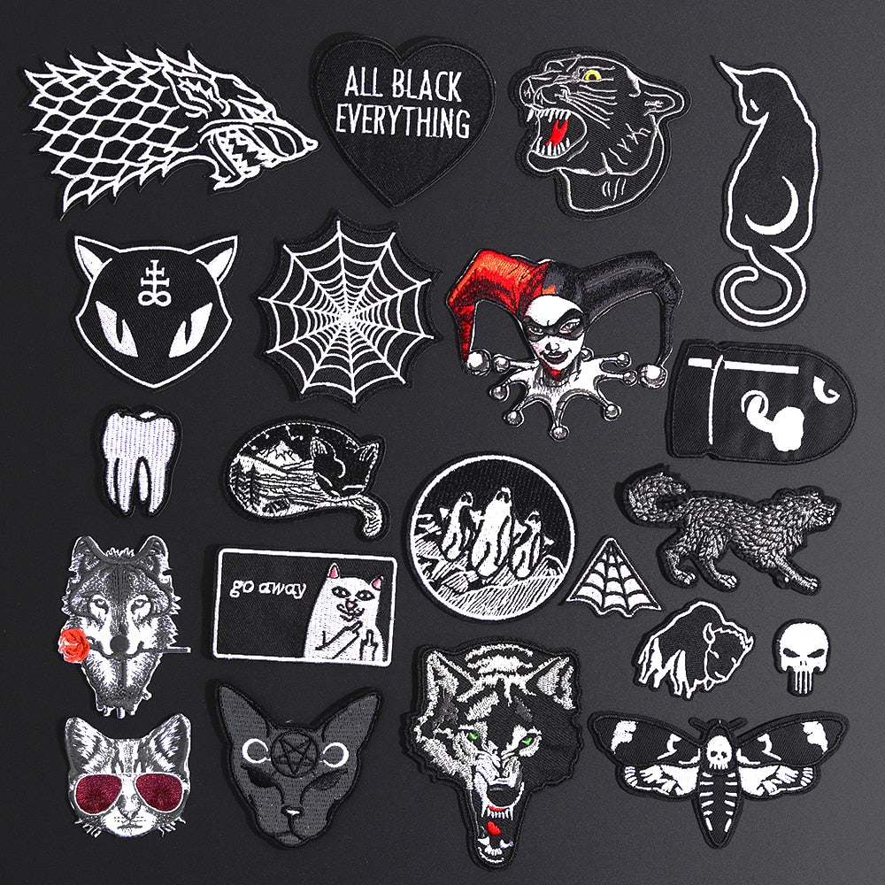 Feine Wolf Leopard Spinne Web Patches Schwarz Tier Poker Rose Wolf Katze Appliques Eisen Auf Kugel Zahn Kleidung Jeans Abzeichen