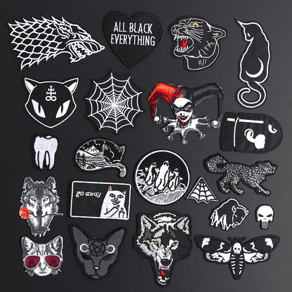 Feine Wolf Leopard Spinne Web Patches Schwarz Tier Poker Rose Wolf Katze Appliques Eisen Auf Kugel Zahn Kleidung Jeans Abzeichen