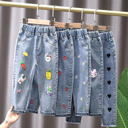 Mädchen Cartoon Jeans Hosen Kinder Jeans hose Freizeit kleidung für Kleinkind Baby Mädchen 2-6 Jahre Frühling Sommer trend ige Kinder kleidung